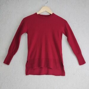 Max Studio Sweater Womens S Merino Wool Crewneck Long Sleeve Tunic Red Side Slit